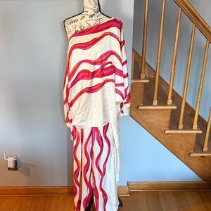 Vibrant Pink and Red Striped Pants Set